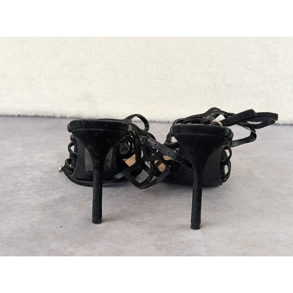 Mossimo Womens Black Caged Stiletto Heels Faux Suede Strappy Sandals Size 10